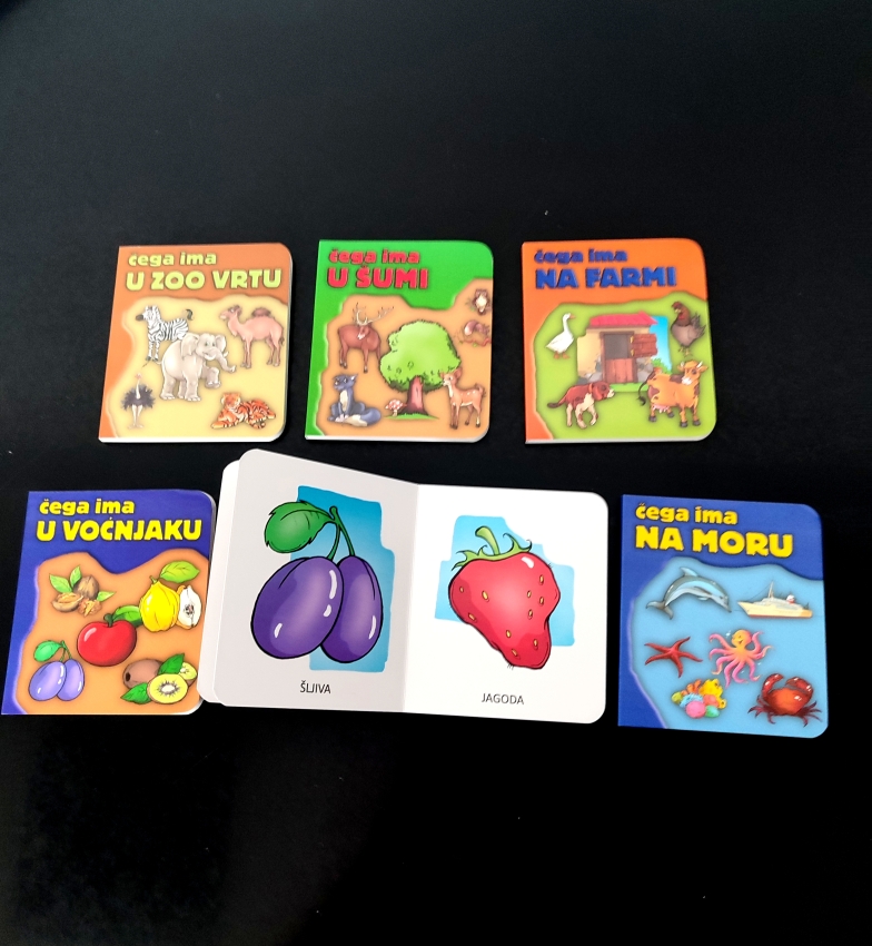 5 tvrdih slikovnica - ČEGA IMA 13x11,5cm LATINICA
